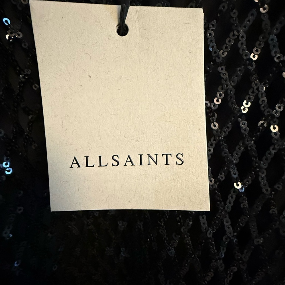 All Saints CHANTELLE SEQUIN MIDI SLIP DRESS size 10 black NWT - Picture 14 of 15